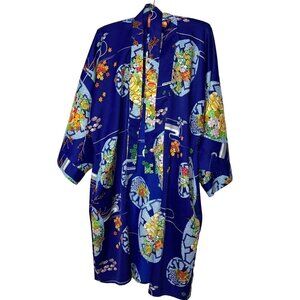 Womens Kimono Style Robe Purple One Size Asian Print Matching Belt Pockets Wrap